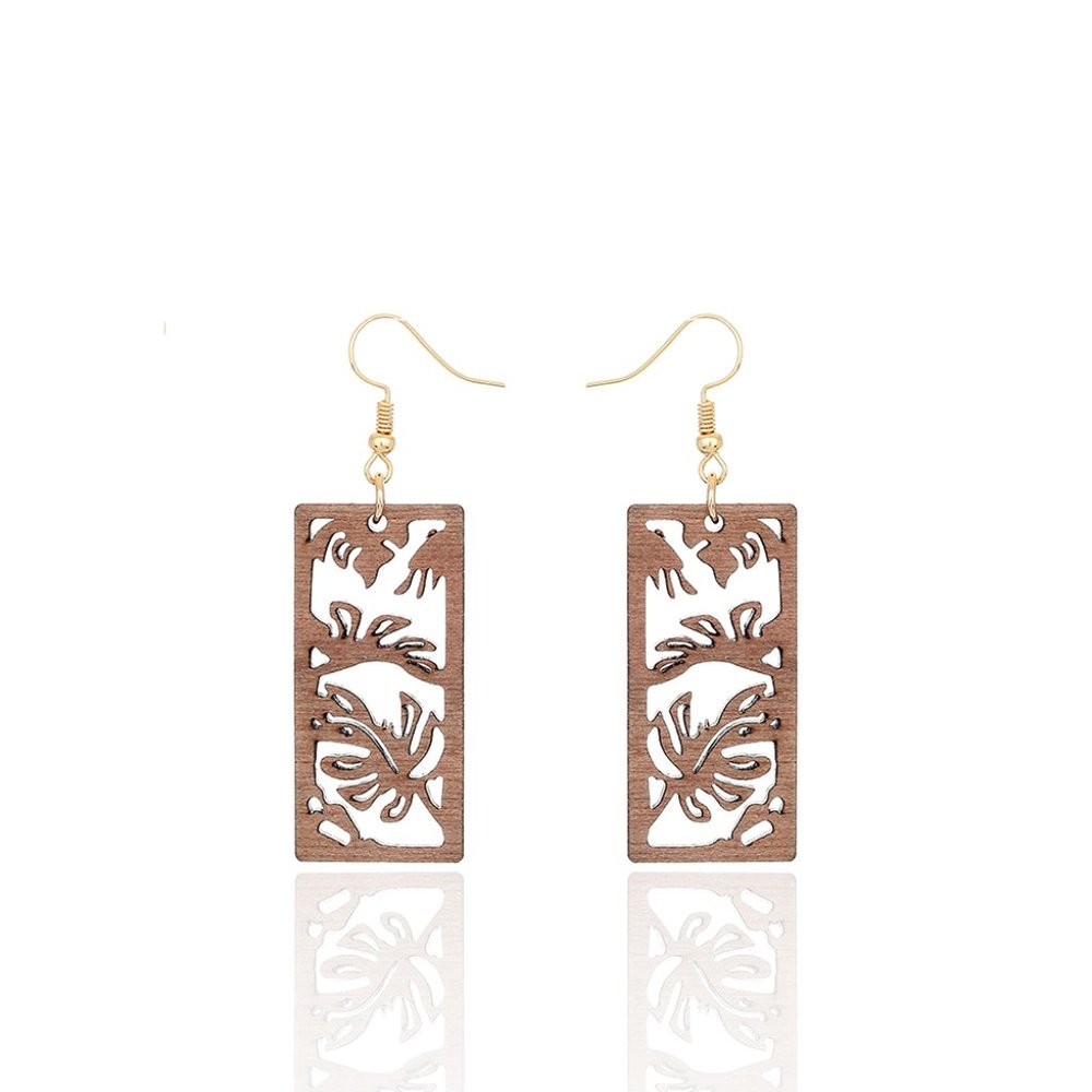 Hawaiian Style Wood Earrings NEW